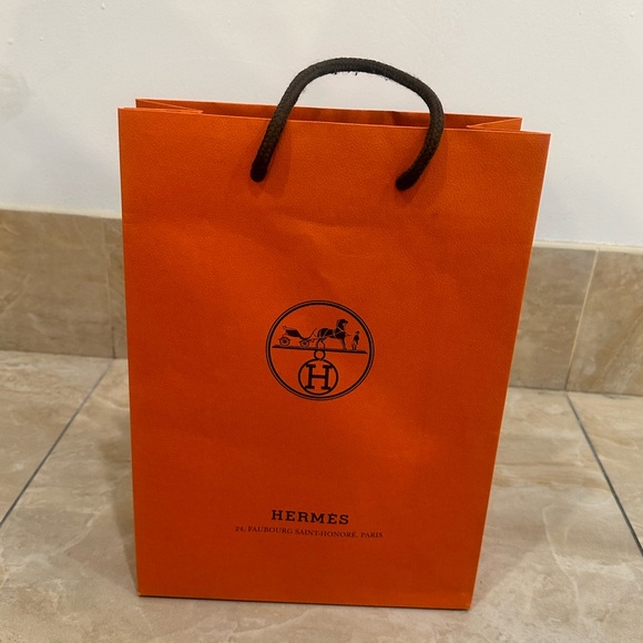 Hermes Orange & Black Drawstring Empty Paper Gift Bag Shopping bag - Picture 1 of 5